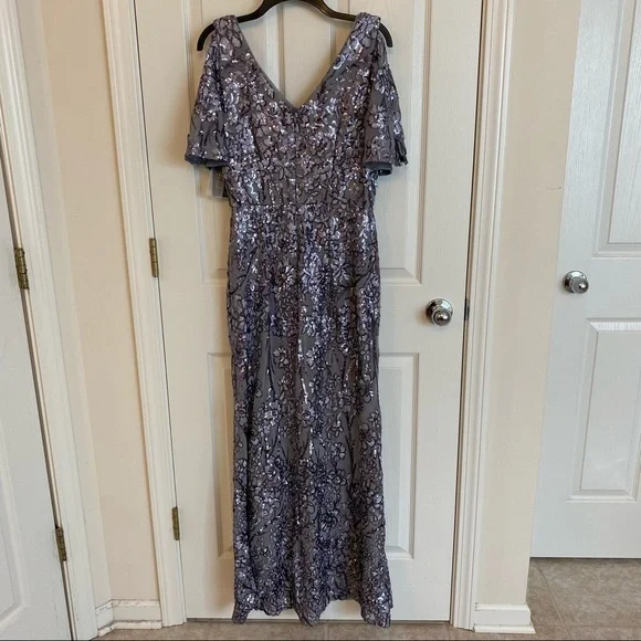 Alex Evenings Sequinned Cold-Shoulder Gown in Silver - Picture 8 of 11